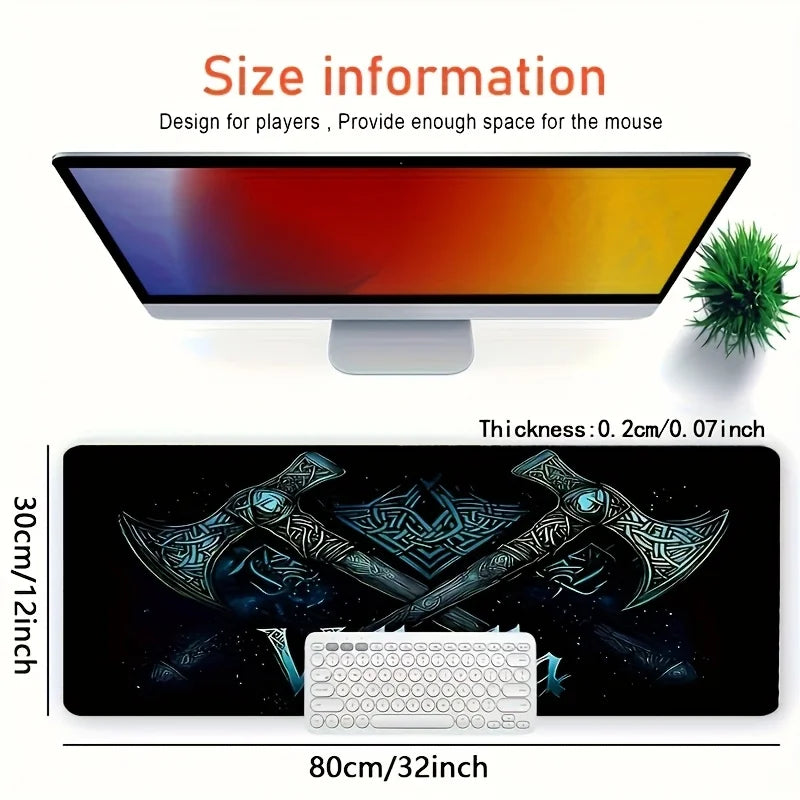 Viking Valhalla Gaming Desk Mat Gaming mats Mouse pad large Mousepad 400X900 PC Computer Double axe design rune Extended pad