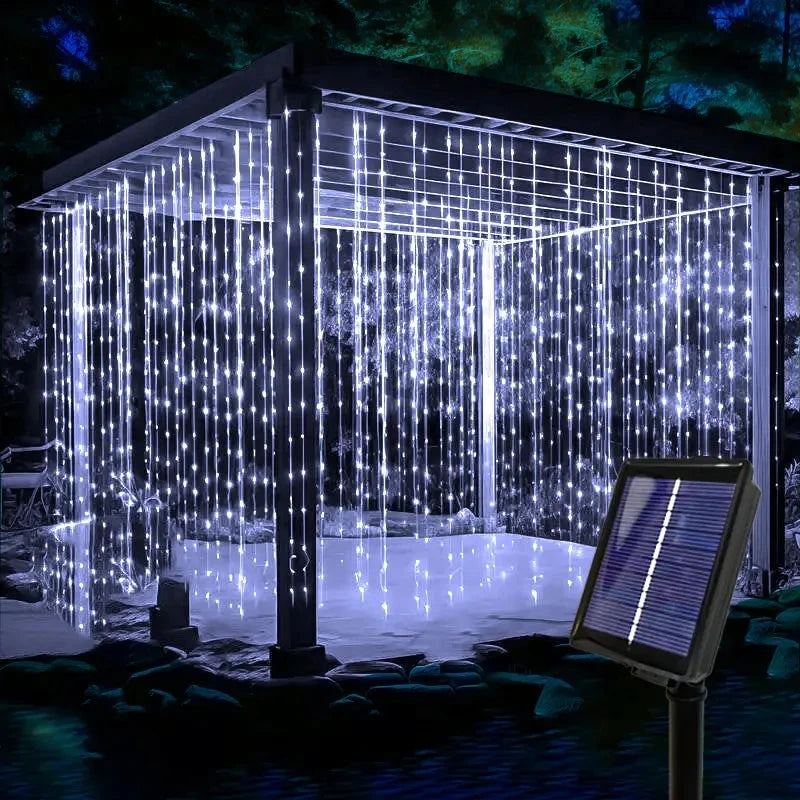 Outdoor Solar Curtain LED String Lights New Year Christmas Landscape Decorative Courtyard Atmosphere Light Holiday Garden Light