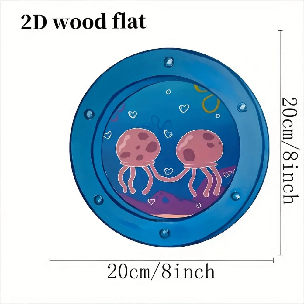 Charming Jellyfish Ocean Theme Wooden Signage -8 Inch Round Country Style Farmhouse Decoration for Kitchen and Cafe Wall