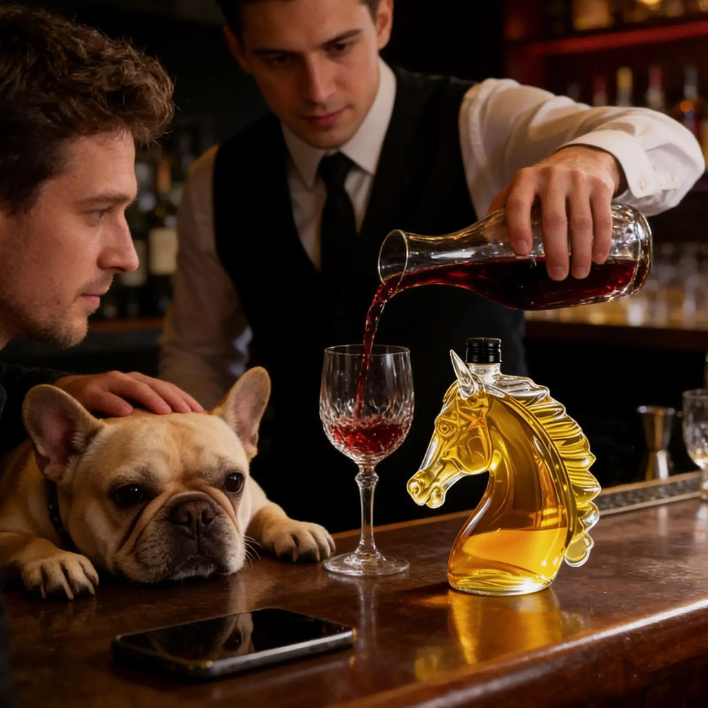 Whiskey Decanter 350ml Horse Head Shape Bar Tool Glass Whiskey Wine Decanter Bottle for Father Men Husband Dad Boyfriend Him