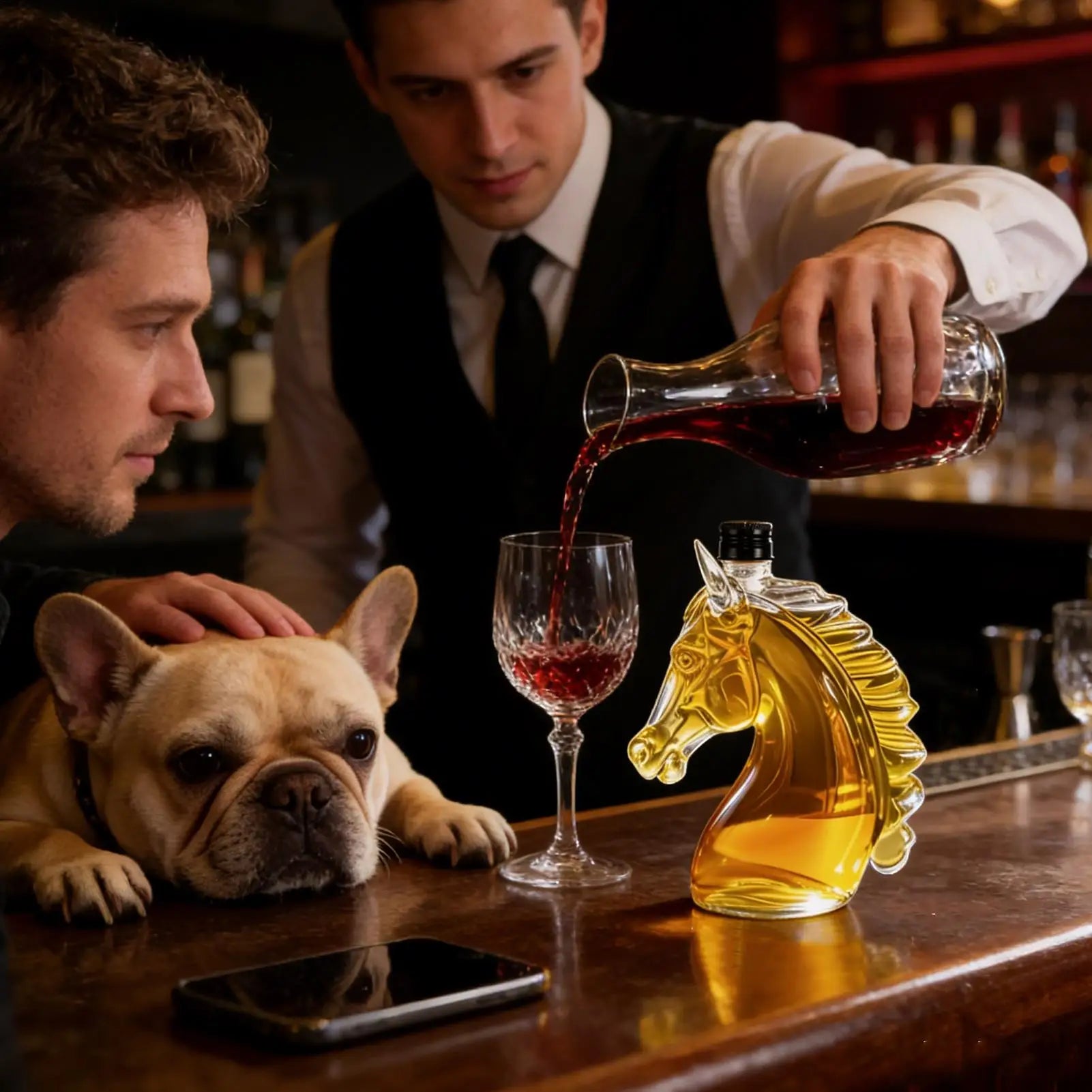 Whiskey Decanter 350ml Horse Head Shape Bar Tool Glass Whiskey Wine Decanter Bottle for Father Men Husband Dad Boyfriend Him