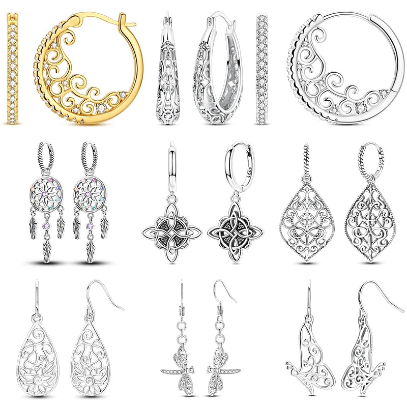 925 Sterling Silver Filigree Earrings Italian Filigrana Lace Drop Hoop Hypoallergenic For Women Party Wedding Versatile Jewelry