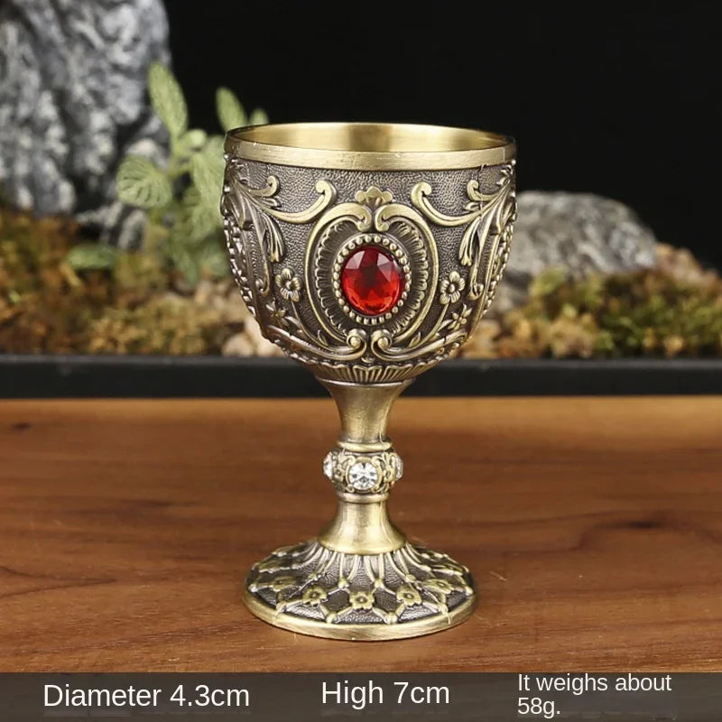 Vintage Holy Grail Medieval Goblet Hand Engraved Metal Wine Glass European Style Home Bar Drinkware Dining Room and Home Decor