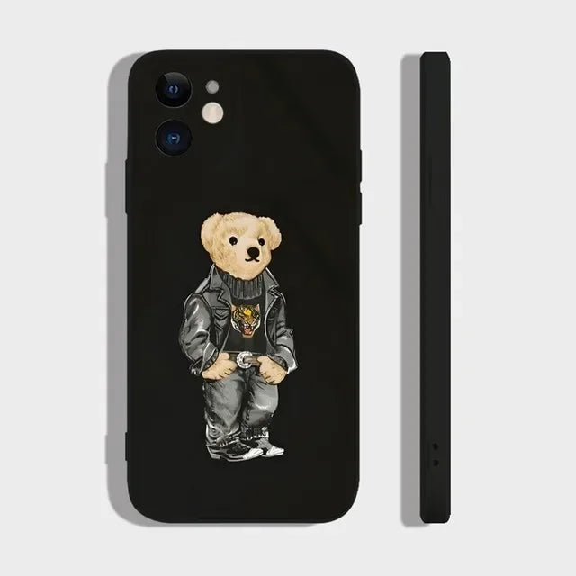 Fashion Cartoon Bear Phone Case For iPhone 17 16 15 11 12 14 13 Pro Max Mini X XS XR 7 Plus 16E Air Shockproof Soft Cover Fundas