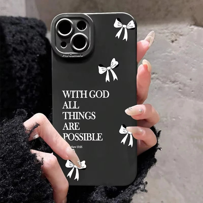 Minimalist Pink Girly Bow Slogan Phone Soft Case for iPhone 16E 16 15 14 13 12 11 Pro Max 13 12 Mini X XS XR 7 8 Plus SE2 Cover