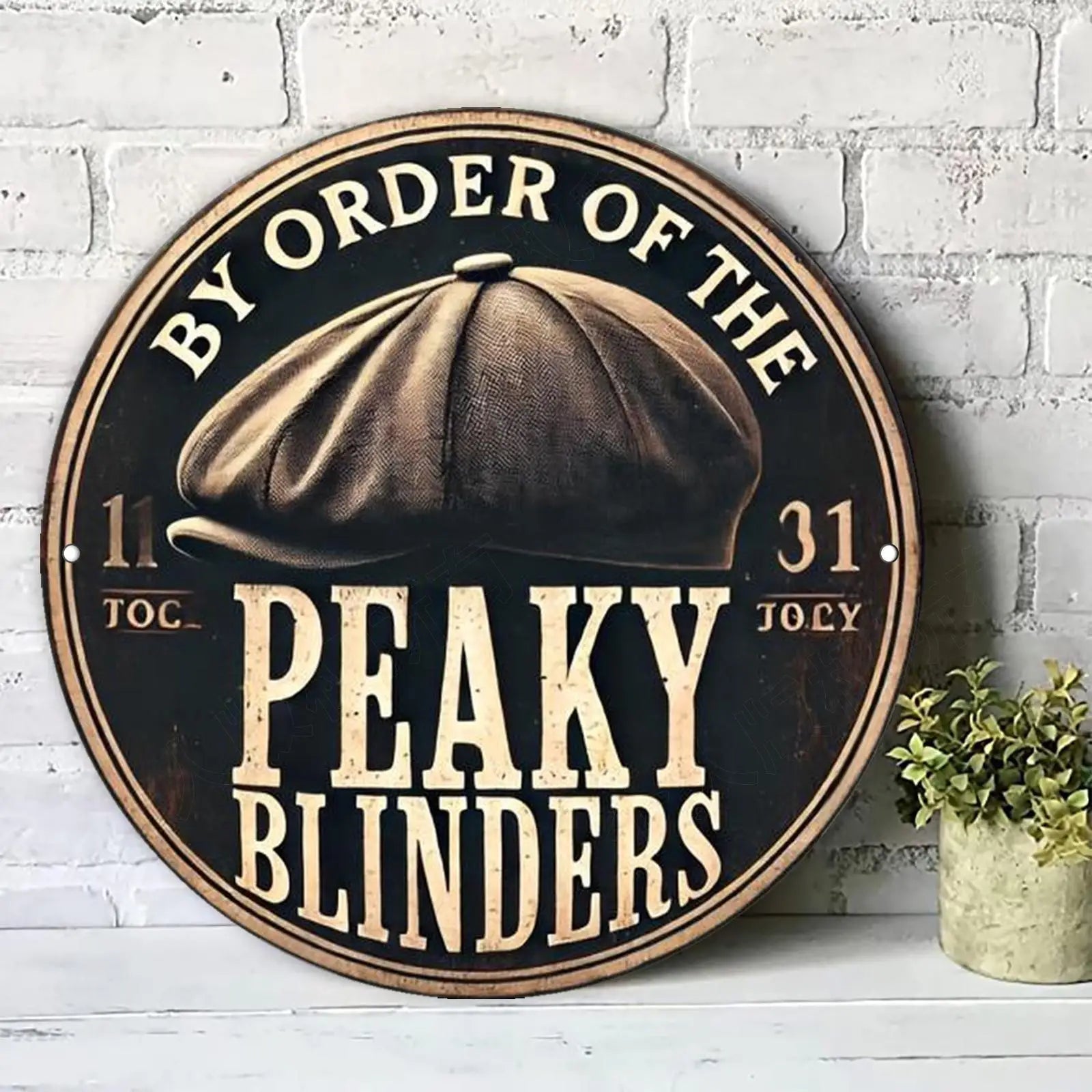 2D Flat, 1pc Vintage British-Inspired Aluminum Metal Wall Art Sign - Circular Retro Decor with "By Order of The Peaky Blinders"