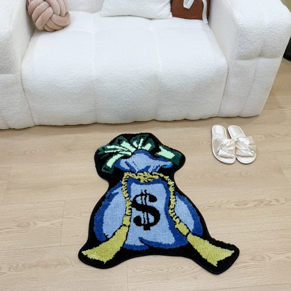 Blue Money Bag Tufted Rug Bedroom Aesthetics Rug Minimalist Tufted Rug Housewarming Gift Handmade Beside Rug Gift Home Decor