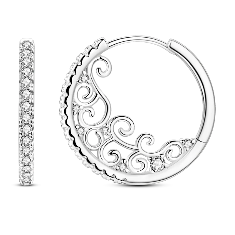 925 Sterling Silver Filigree Earrings Italian Filigrana Lace Drop Hoop Hypoallergenic For Women Party Wedding Versatile Jewelry