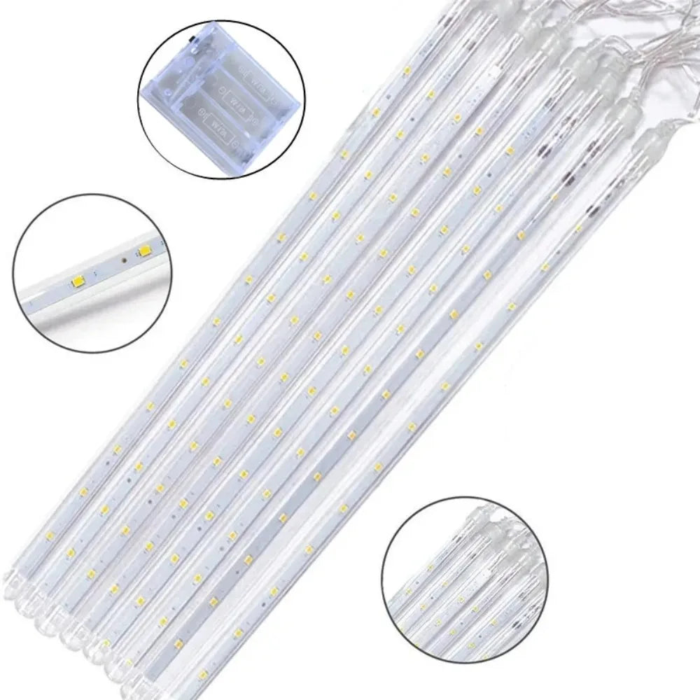30cm 8Tubes LED Meteor Shower Lights AA Battery Indoor/Outdoor Decor for Trees, Yards, Gardens, Parties, Christmas, Halloween