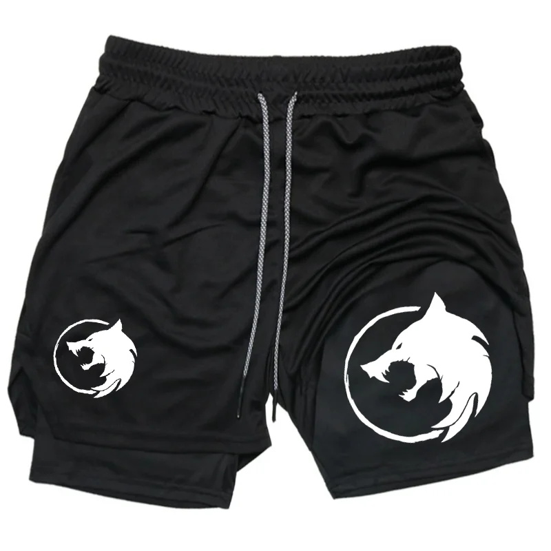 2026 Men's Breathable Gothic Wolf Pattern Shorts Summer Quick drying Sports Fitness Dual purpose Running Shorts Beach Shorts