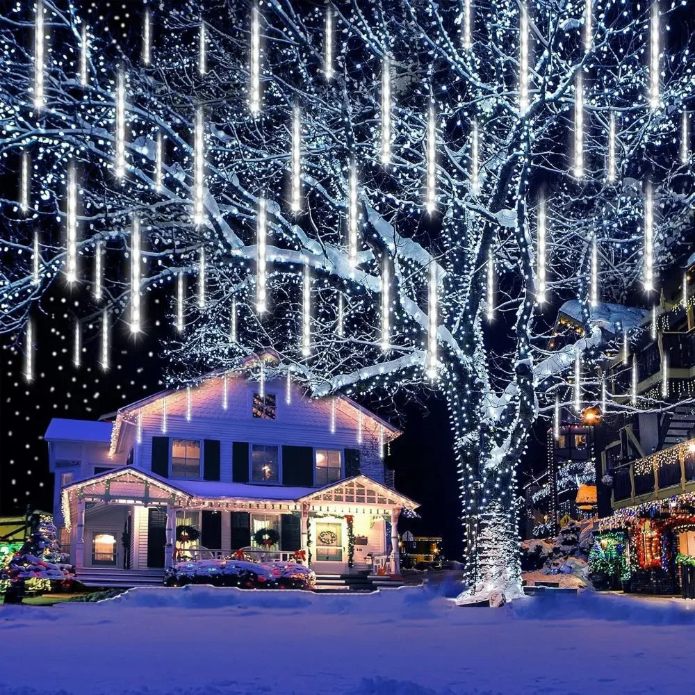 30cm 8Tubes LED Meteor Shower Lights AA Battery Indoor/Outdoor Decor for Trees, Yards, Gardens, Parties, Christmas, Halloween