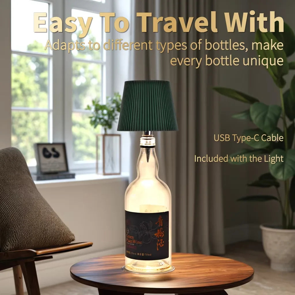 Wireless Bottle Table Lamp Touch Control of 3 Colors and Stepless Dimming Night Lamp Suitable for Bar Wine Bottles Desk Lights