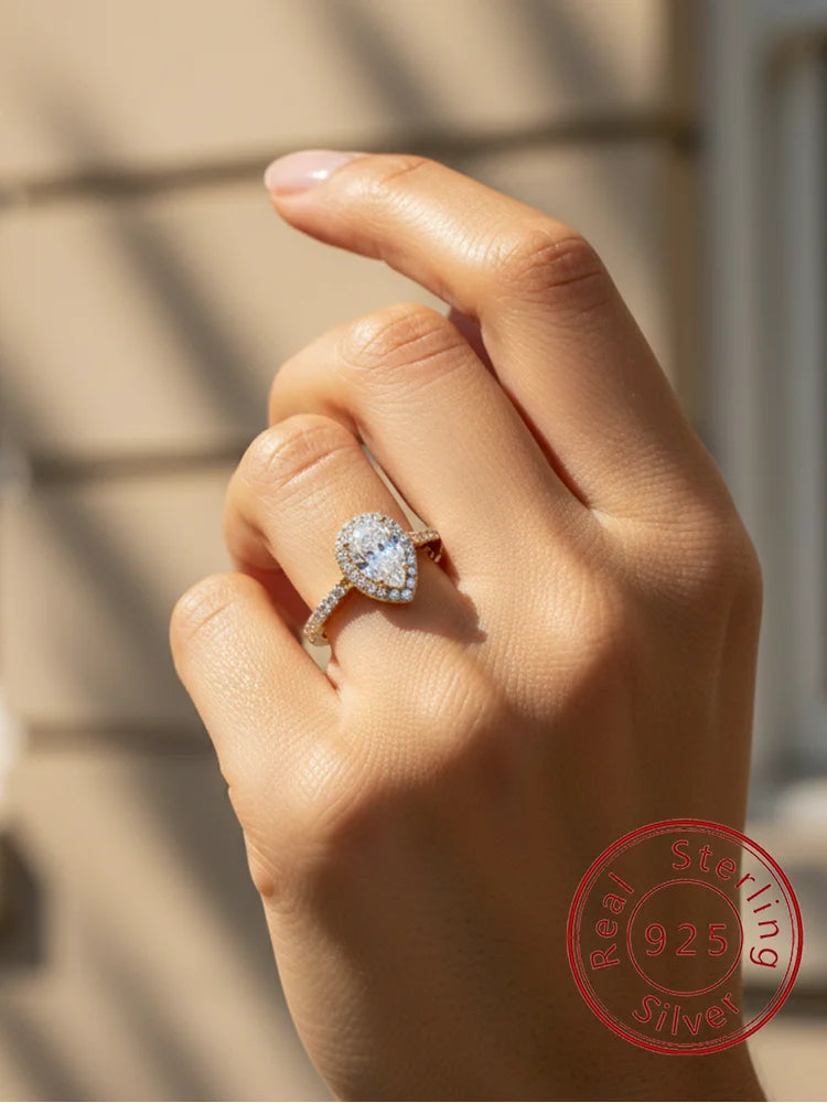 925 Sterling Silver Simplicity Classic Fashion Water Drop Ring For Women Engagement Wedding Luxury High Quality Fine Jewelry