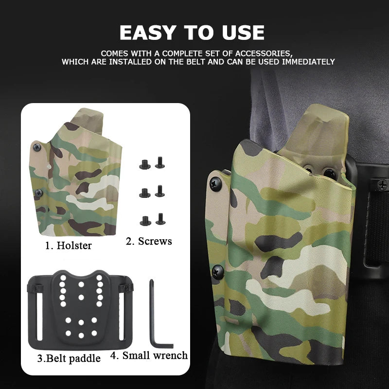 Kydex Tactical Pistol Gun Holster for GL17 19 19X 45 TLR-1 Flashlight Holster Quick Draw Hunting Belt Waist Holster