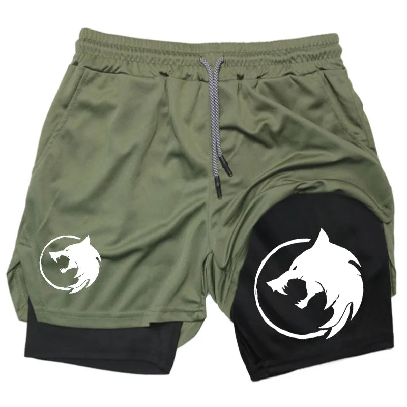 2026 Men's Breathable Gothic Wolf Pattern Shorts Summer Quick drying Sports Fitness Dual purpose Running Shorts Beach Shorts