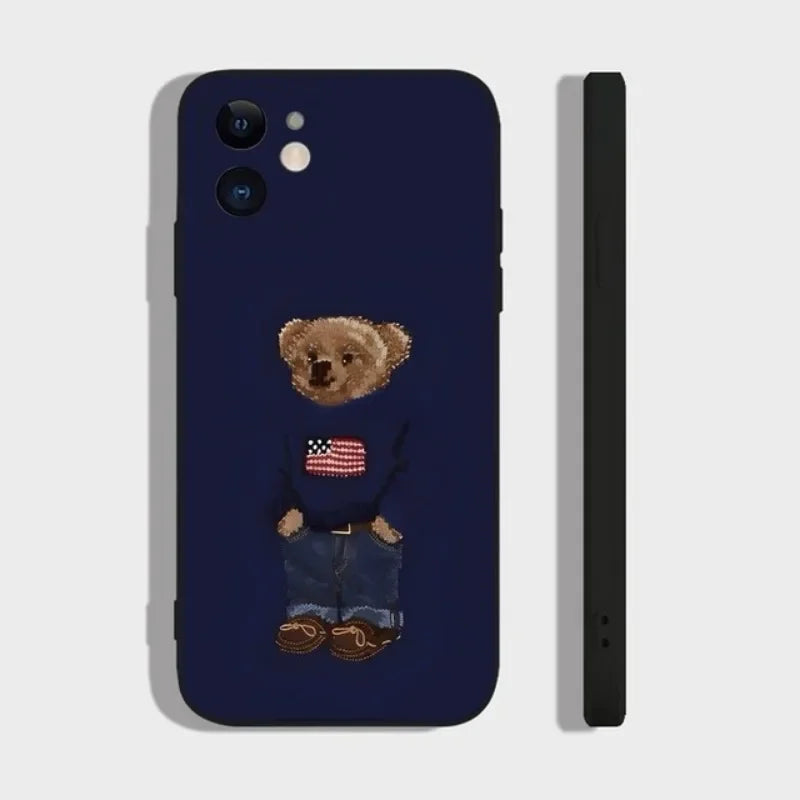 Fashion Cartoon Bear Phone Case For iPhone 17 16 15 11 12 14 13 Pro Max Mini X XS XR 7 Plus 16E Air Shockproof Soft Cover Fundas