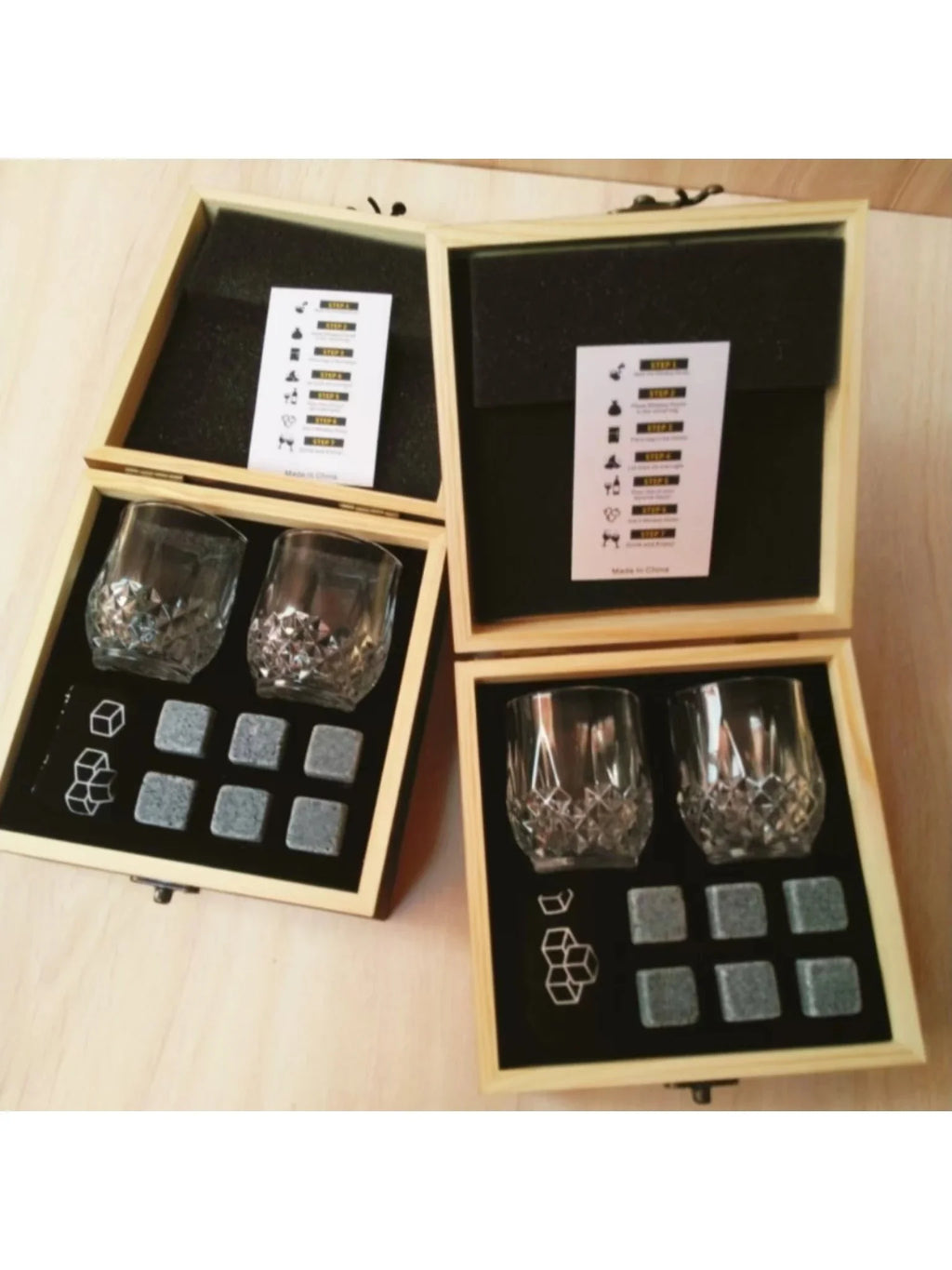 Father's Day Gift for Men Whiskey Stones Glasses Set Granite Ice Block for Whisky in Wooden Bottle Box Present for Dad Husband