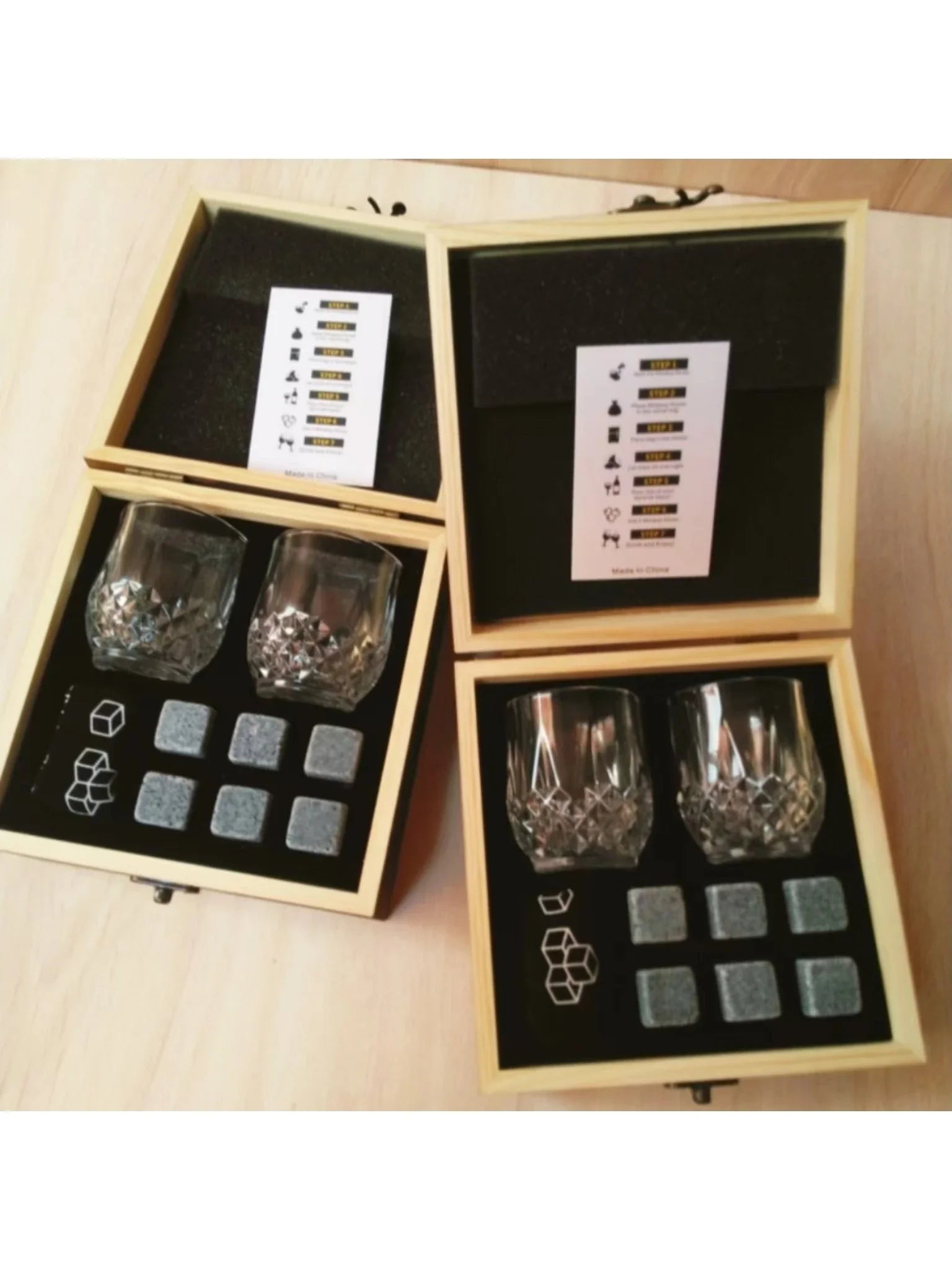 Father's Day Gift for Men Whiskey Stones Glasses Set Granite Ice Block for Whisky in Wooden Bottle Box Present for Dad Husband