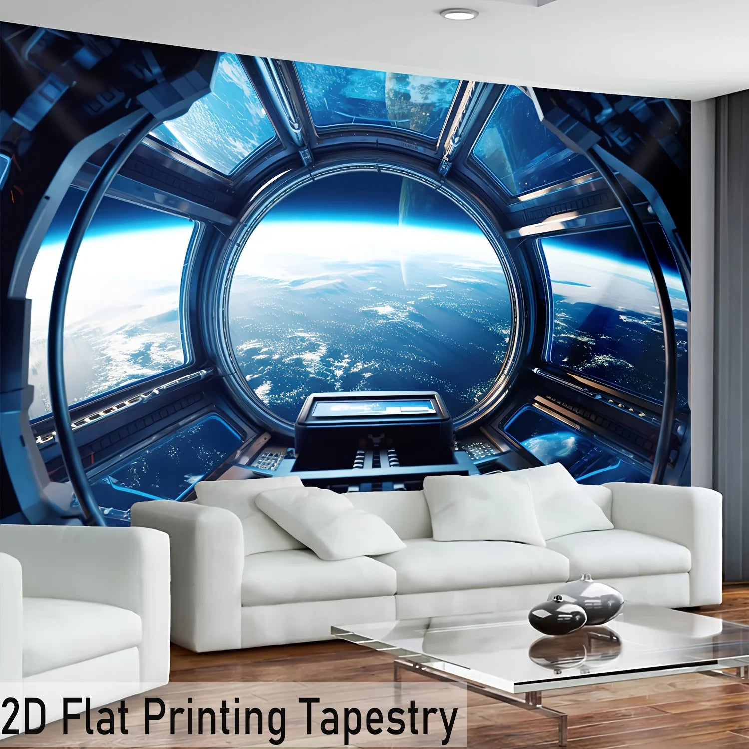 2D Flat Printing Galaxy Planet Tapestry, Large Space Universe Wall Art, Print Polyester Decor for Living Room Bedroom, HD Cosmic