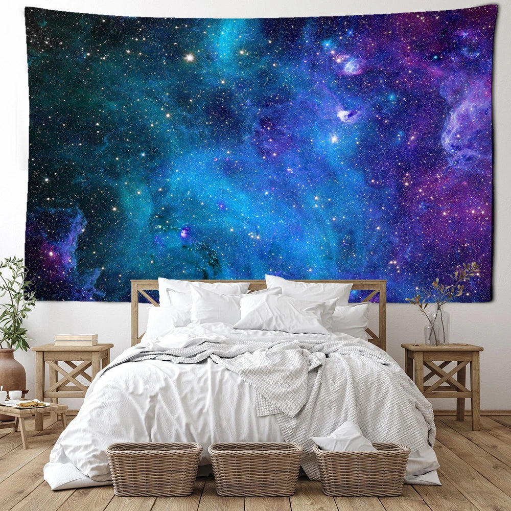 Blue Galaxy Starry Sky Tapestry Wall Hanging Abstract Art Universe Mysterious Dormitory Living Room Home Decor