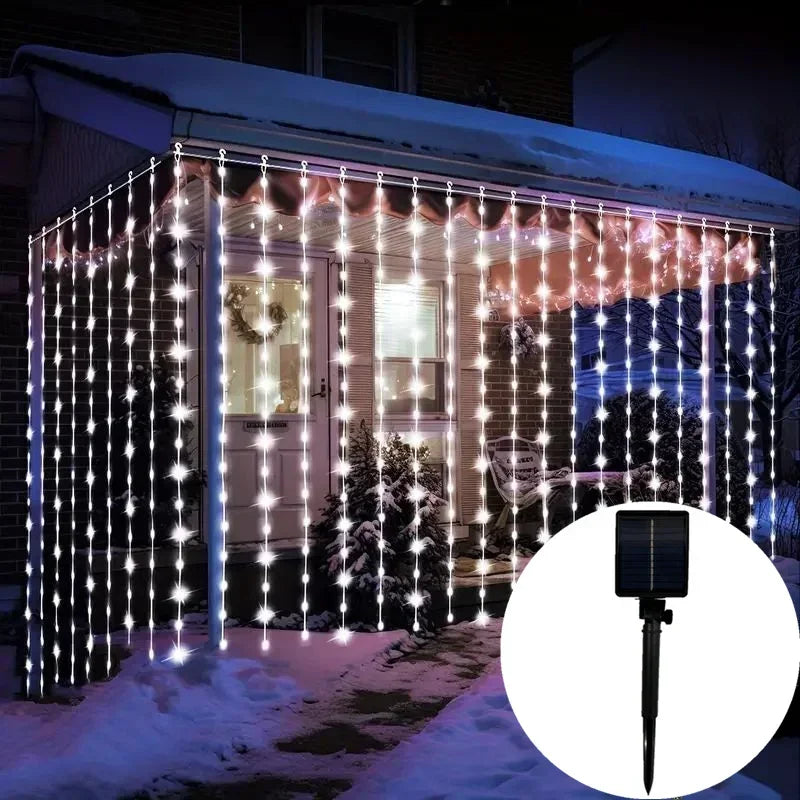 Outdoor Solar Curtain LED String Lights New Year Christmas Landscape Decorative Courtyard Atmosphere Light Holiday Garden Light
