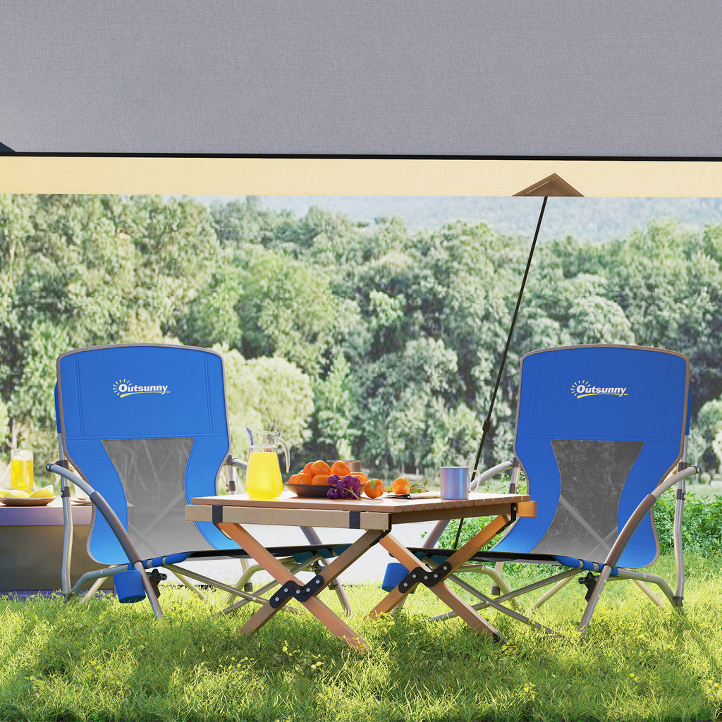 Set of 2 Folding Beach Chairs with Mesh Back, Carry Bag and Cup Holder for Outdoor Camping Lawn Sports Picnic Dark Blue
