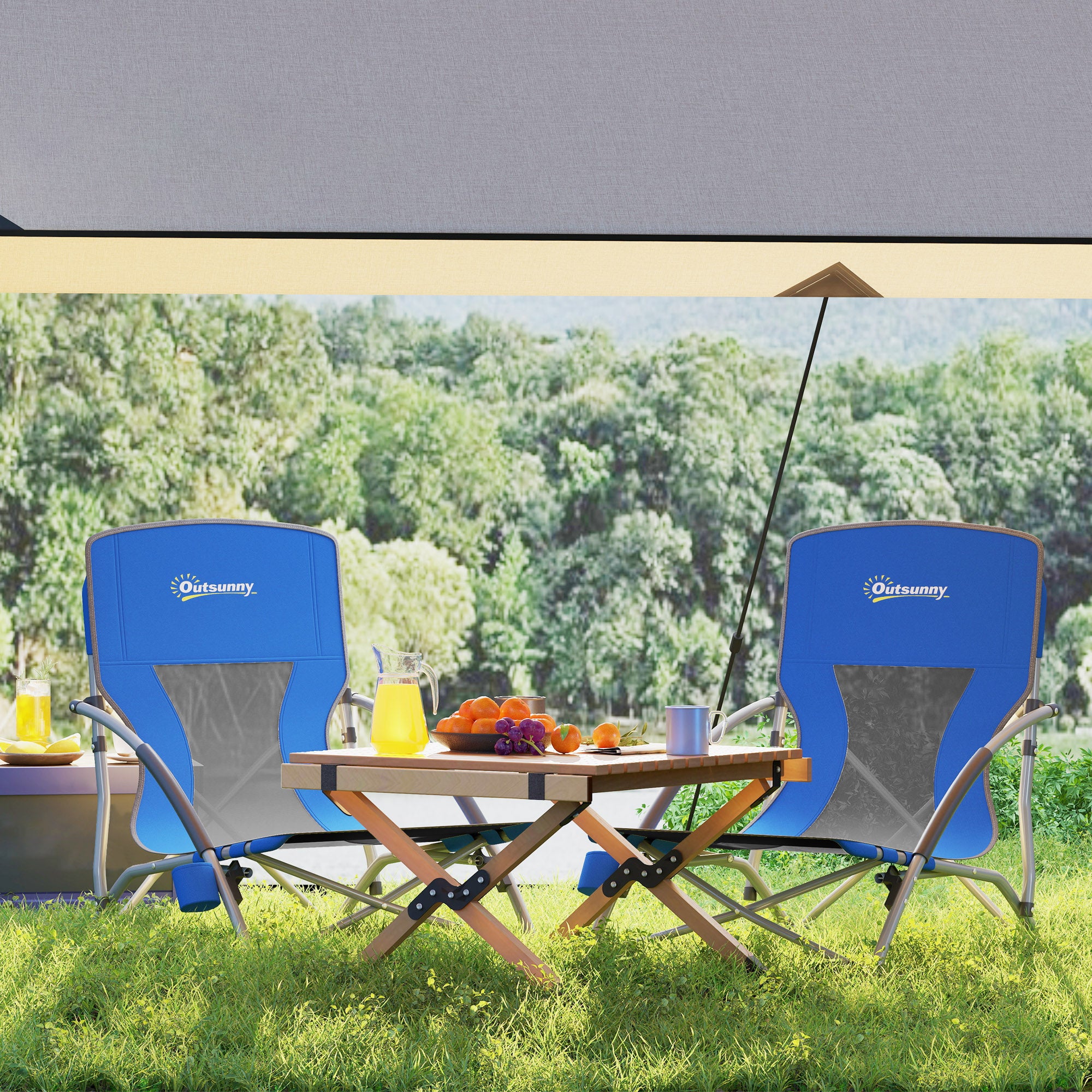Set of 2 Folding Beach Chairs with Mesh Back, Carry Bag and Cup Holder for Outdoor Camping Lawn Sports Picnic Dark Blue