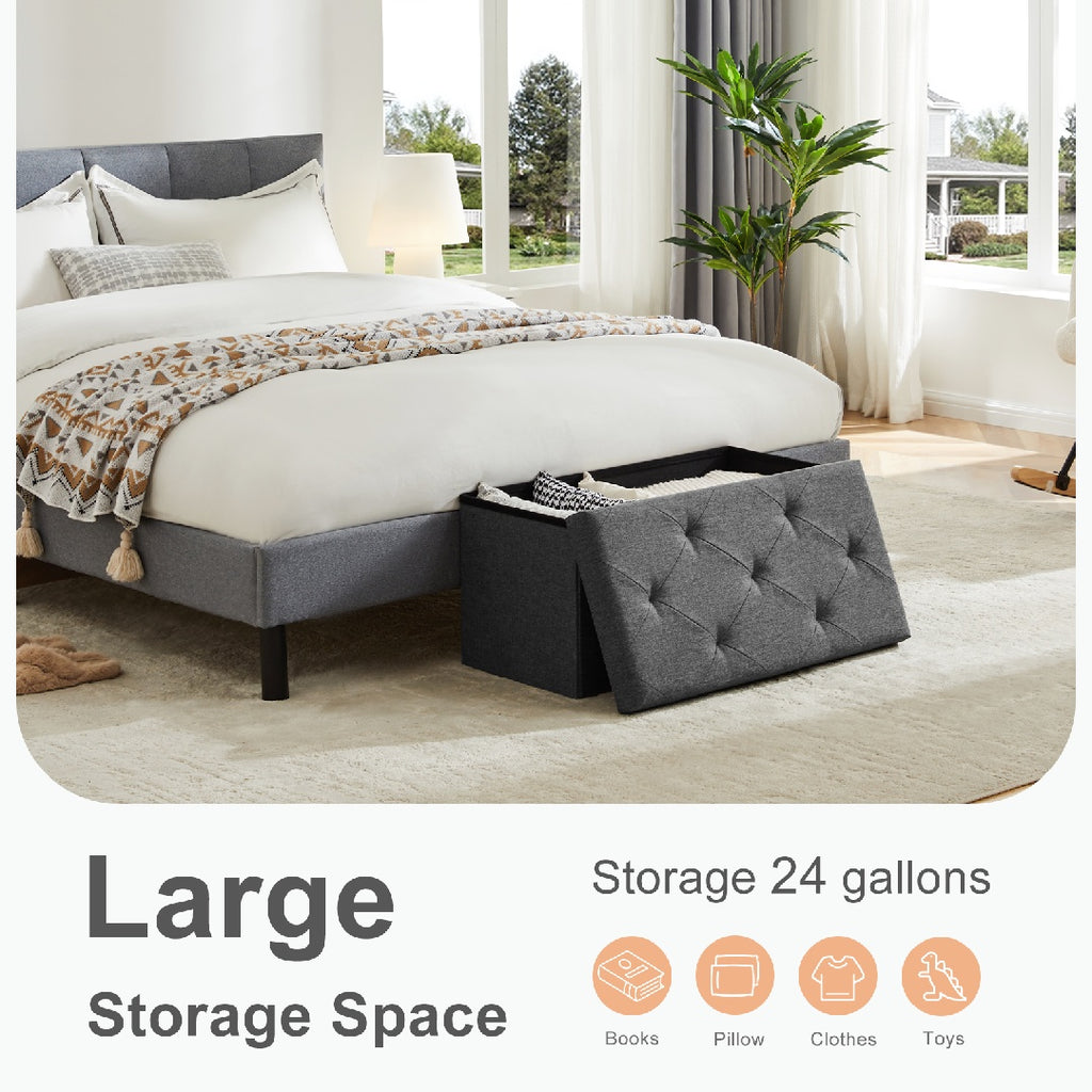 Storage Ottoman With Thicker Foam Padded Seat, Folding Foot Rest For Living Room End Of Bed Bench