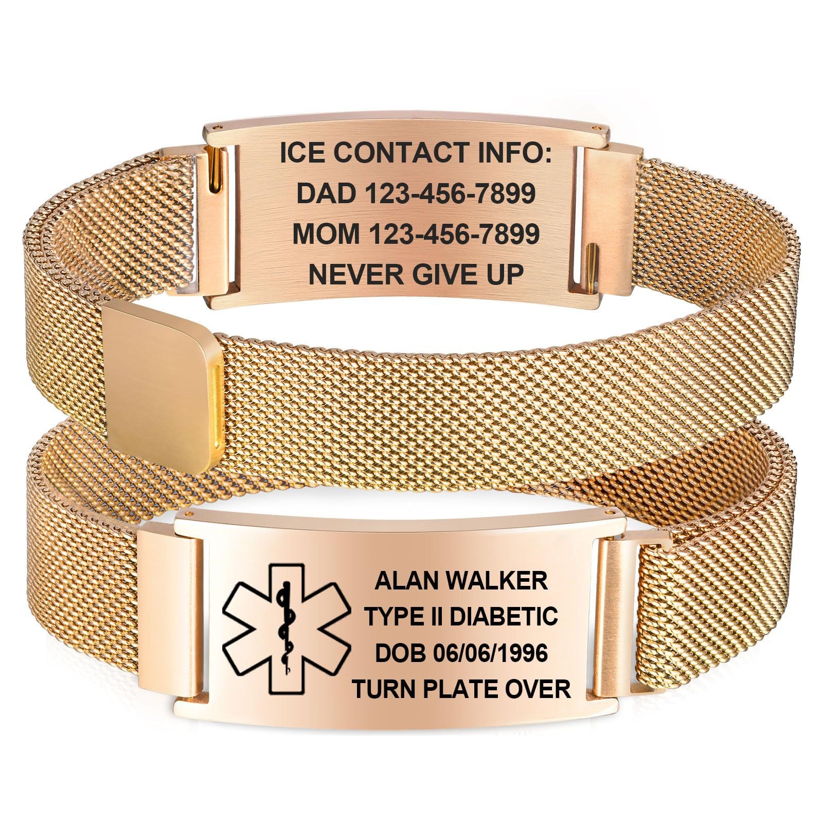 Stainless Steel Curved Medical ID Bracelet With Magnetic Closure