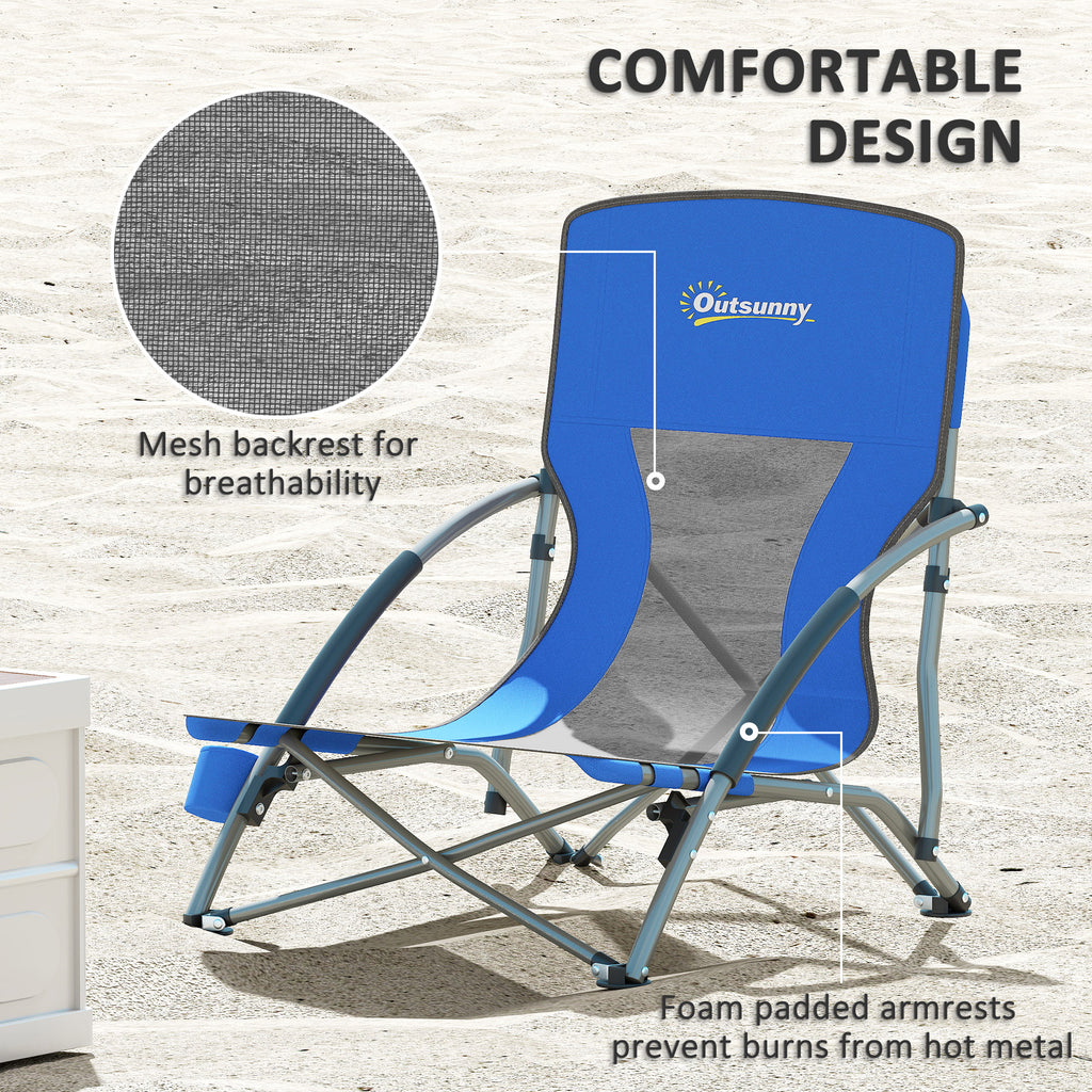 Set of 2 Folding Beach Chairs with Mesh Back, Carry Bag and Cup Holder for Outdoor Camping Lawn Sports Picnic Dark Blue