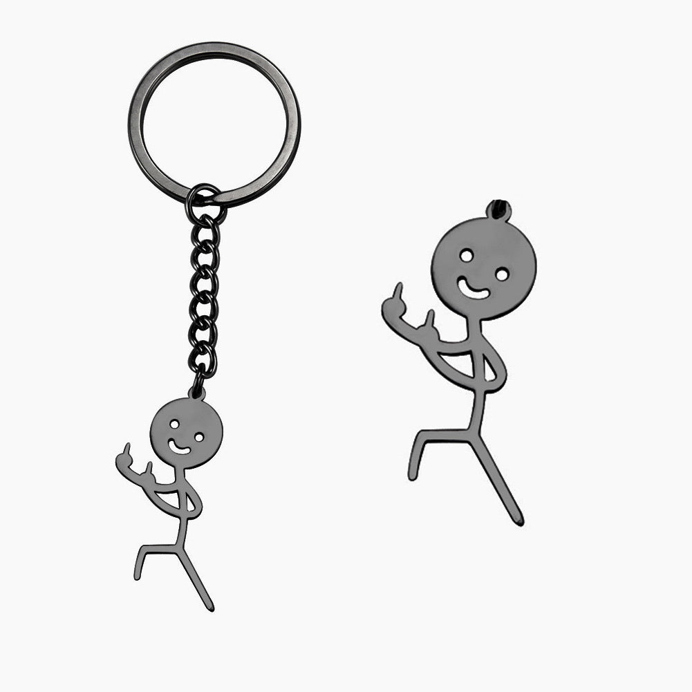 Cute And Creative Emoji Pendant Featuring A Little Figure Giving Two Middle Fingers On One Side Made From Stainless Steel As A Keychain